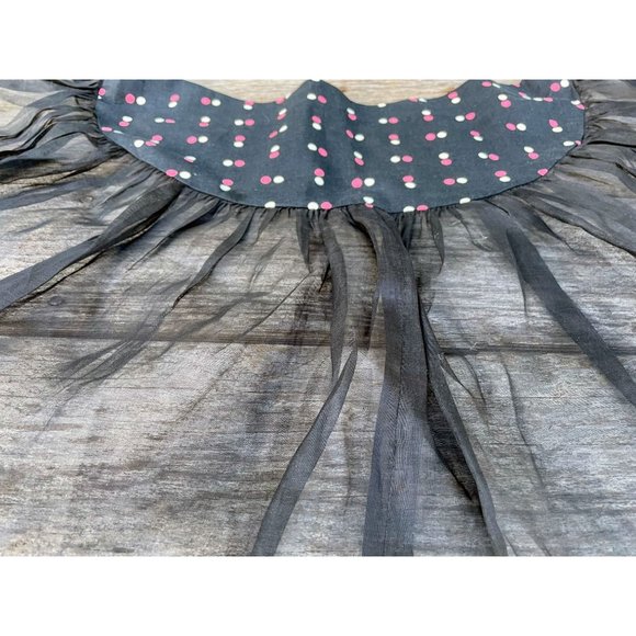 Vintage Hostess Apron Black Organdy pink polka dot - Picture 4 of 7